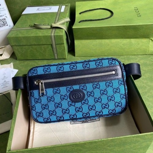 Gucci diagonaal gematteerd GG canvas heuptas 658657 blauw