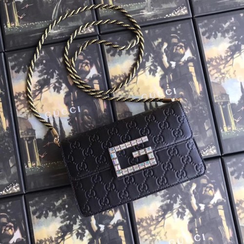 Gucci leren schoudertas met Square G 544242 zwart