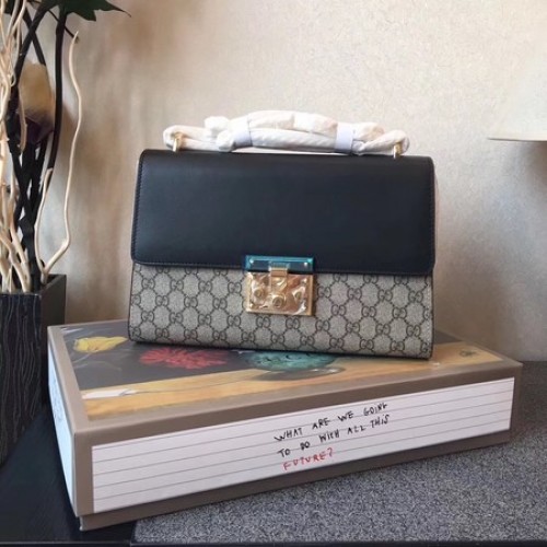 Gucci hangslot medium GG schoudertas 409486A zwart