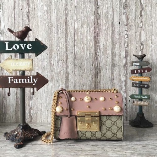 Gucci hangslot kleine GG schoudertas met studs 432182 roze