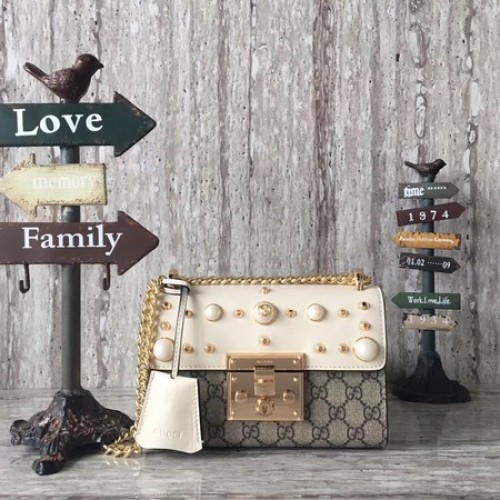 Gucci hangslot kleine GG schoudertas met studs 432182 wit