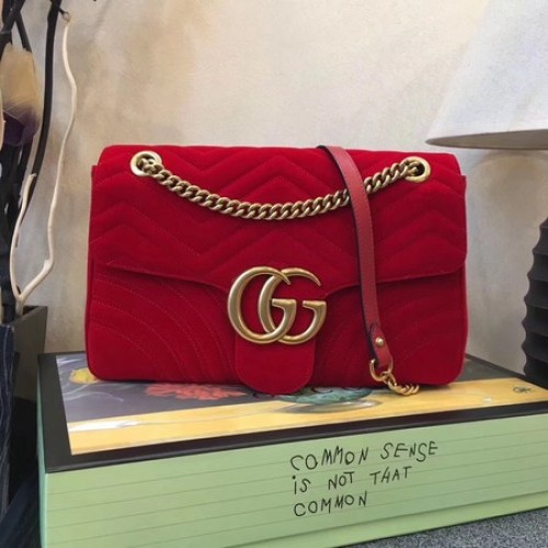 Gucci GG Marmont medium fluwelen schoudertas 443496 rood