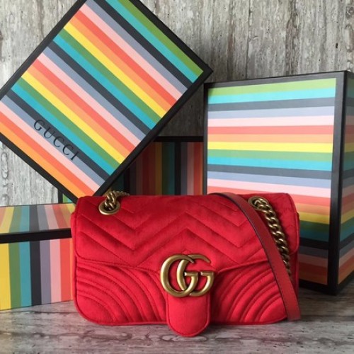 Gucci GG Marmont kleine Chevron schoudertas 443497 rood