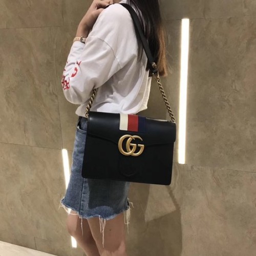 Gucci GG Marmont lederen schoudertas 476468 zwart