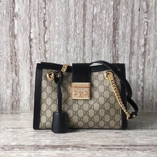 Gucci hangslot kleine GG schoudertas 498156 zwart