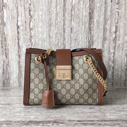 Gucci hangslot kleine GG schoudertas 498156 bruin