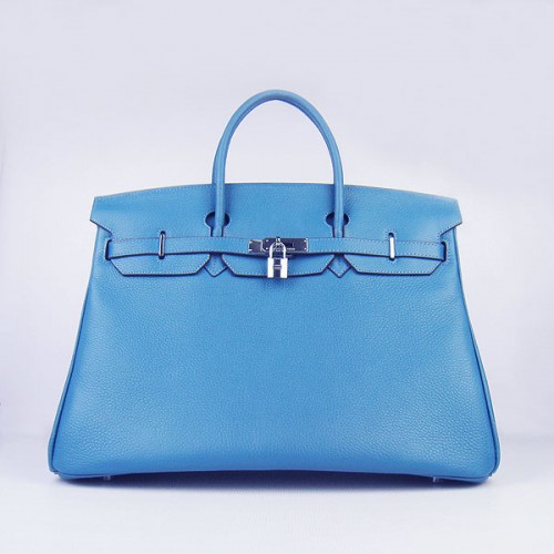 Hermes Birkin 6099 40CM Togo tas blauw zilver hangslot