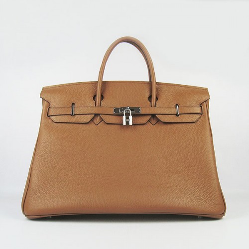 Hermes Birkin 40CM Togo Handtas Light Coffee 6099 Zilver