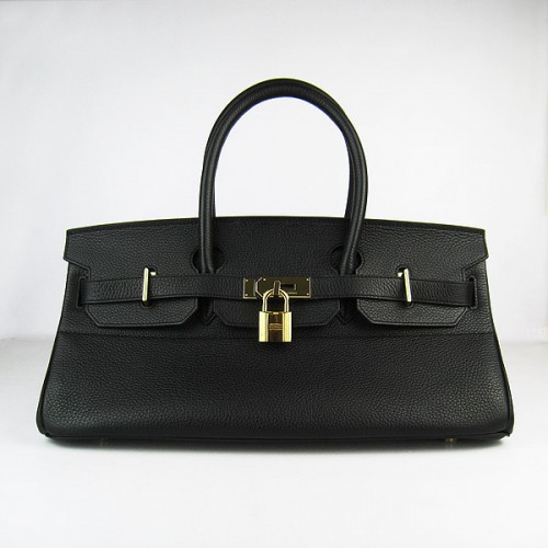 Hermes Birkin 6109 Togo leren tas zwart 42 cm goud