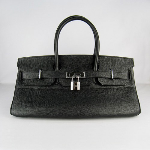 Hermes Birkin 6109 Togo leren tas zwart 42cm zilver