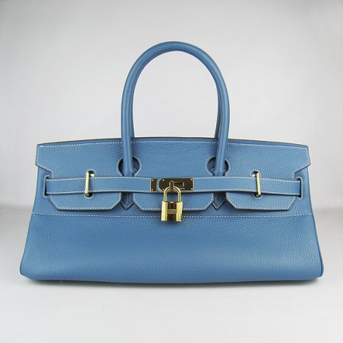 Hermes Birkin 6109 Togo leren tas blauw 42 cm goud