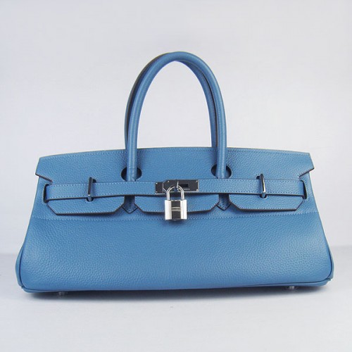 Hermes Birkin 6109 Togo leren tas blauw 42cm zilver