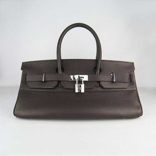 Hermes Birkin 6109 Togo leren tas donkere koffie 42cm zilver