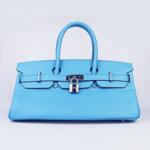 Hermes Birkin 6109 Togo leren tas lichtblauw 42cm zilver