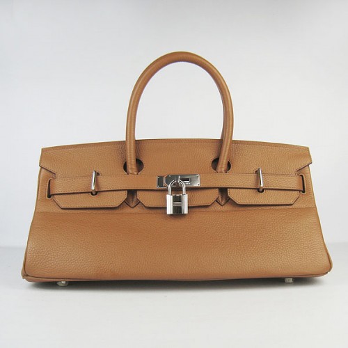 Hermes Birkin 6109 Togo leren tas bruin 42cm zilver