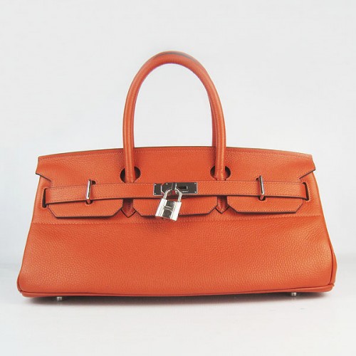 Hermes Birkin 6109 Togo leren tas oranje 42cm zilver