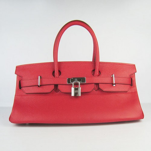 Hermes Birkin 6109 Togo lederen tas rood 42cm zilver
