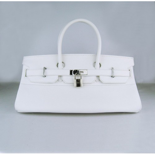 Hermes Birkin 6109 Togo lederen tas wit 42cm zilver