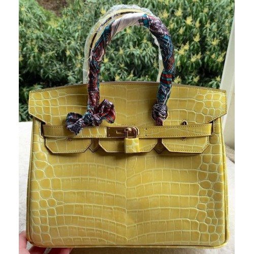 Hermes Birkin 25cm draagtas krokodillenleer H25TCO geel
