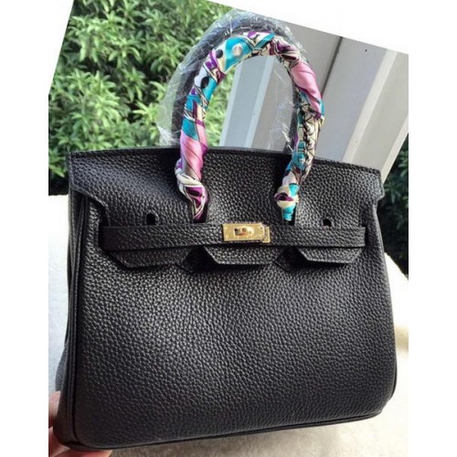 Hermes Birkin 25CM draagtas Litchi leer H25T zwart