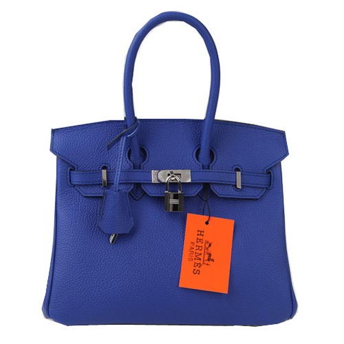 Hermes Birkin 25cm draagtassen blauw origineel leer zilver