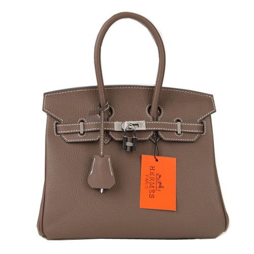 Hermes Birkin 25cm draagtassen donkergrijs origineel leer zilver