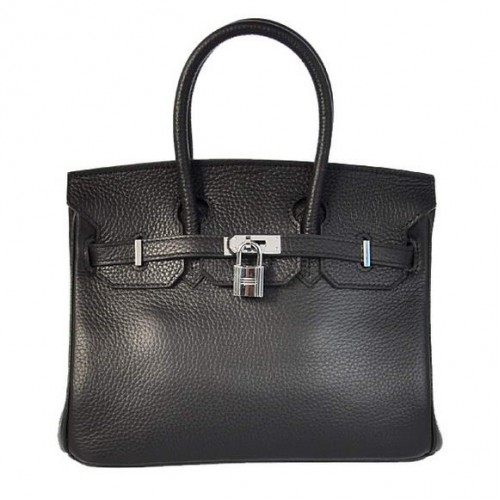 Hermes Birkin 25CM draagtassen Togo leer zwart zilver