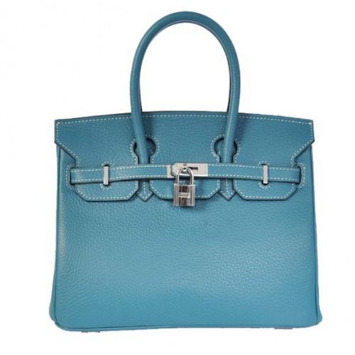 Hermes Birkin 25CM draagtassen Togo leer blauw zilver