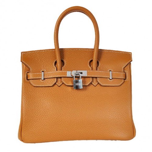 Hermes Birkin 25CM Tote Bags Togo Leer Camel Zilver