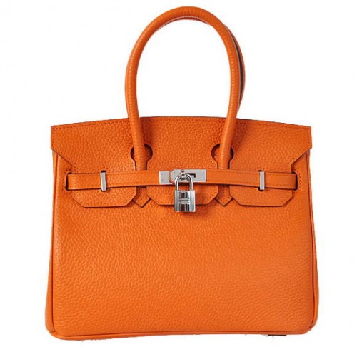 Hermes Birkin 25CM draagtassen Togo leer oranje zilver