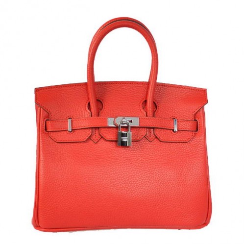 Hermes Birkin 25CM draagtassen Togo leer rood zilver