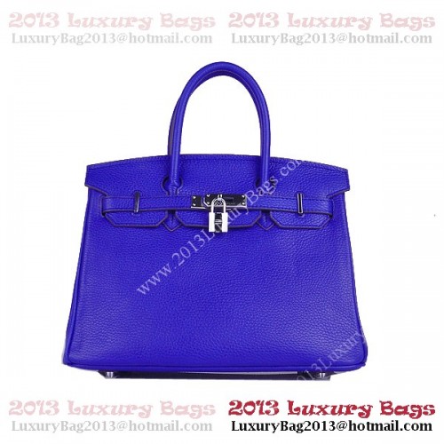 Hermes Birkin 30cm draagtas blauw Clemence leer H6088 zilver