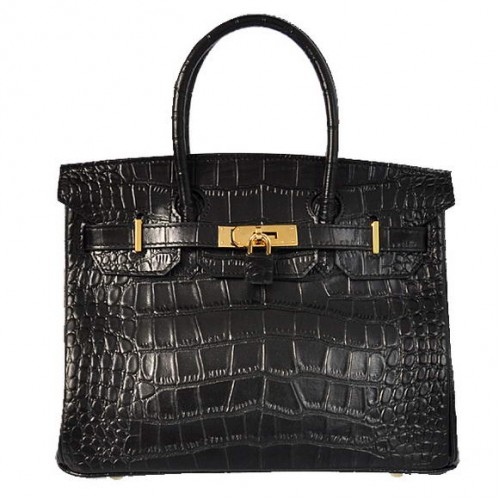 Hermes Birkin 30CM draagtassen zwart krokodillenleer goud