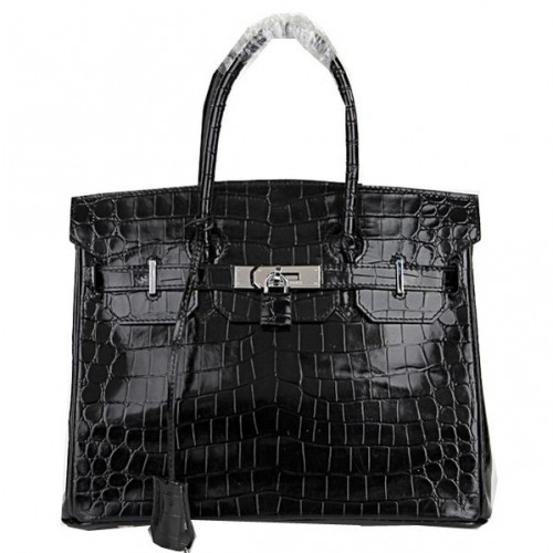 Hermes Birkin 30CM Tote Bags Zwart Iriserend Croco Leer Zilver