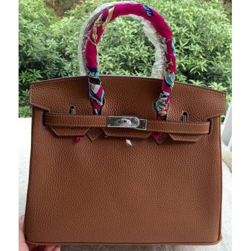 Hermes Birkin 30CM draagtassen bruin kalfsleer leer BK30 zilver