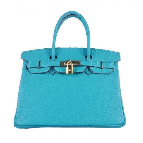 Hermes Birkin 30CM draagtassen lichtblauw korrelig leer goud