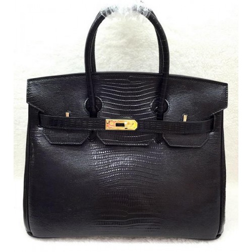 Hermes Birkin 30CM Tote Bags Hagedis Leer H30LI Zwart
