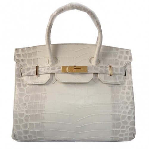 Hermes Birkin 30CM Tote tassen gebroken wit Croco leer goud
