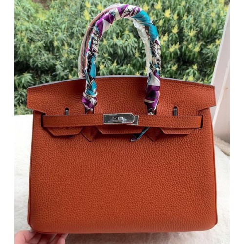 Hermes Birkin 30CM draagtassen oranje kalfsleer leer BK30 zilver