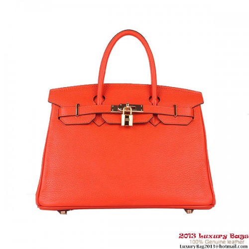 Hermes Birkin 30CM Tote tassen oranje Clemence leer goud