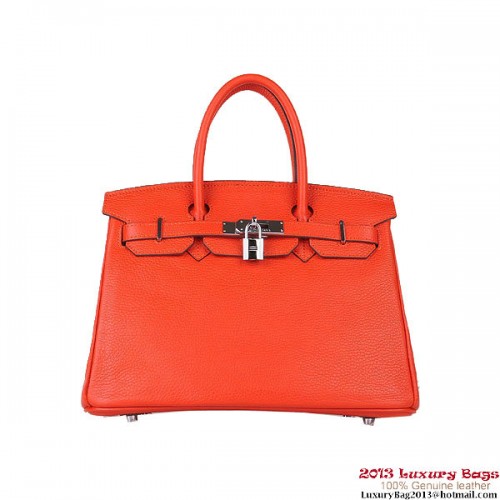 Hermes Birkin 30CM Tote Bags Oranje Clemence Leer Zilver