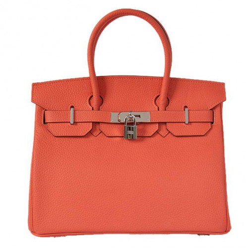 Hermes Birkin 30CM draagtassen Pompadour graan leer zilver