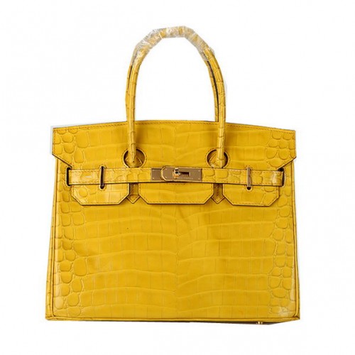 Hermes Birkin 30CM draagtassen geel iriserend croco leer goud