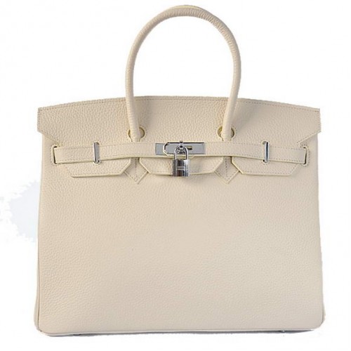 Hermes Birkin 35CM Tote Bags Togo Leer Beige Zilver