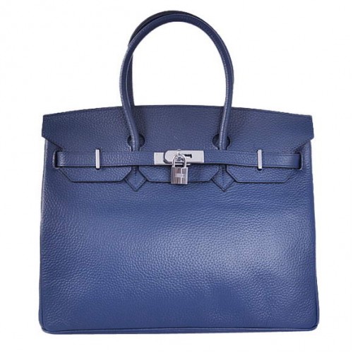 Hermes Birkin 35CM draagtassen Togo leer donkerblauw zilver