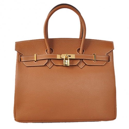 Hermes Birkin 35CM Tote Bags Togo Leer Dark Oceer Golden