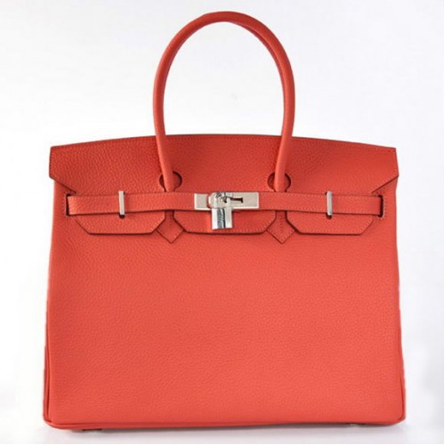 Hermes Birkin 35CM draagtassen Togo leer licht rood zilver