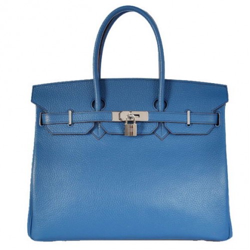 Hermes Birkin 35CM draagtassen Togo leer midden blauw zilver