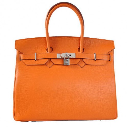 Hermes Birkin 35CM draagtassen Togo leer oranje zilver