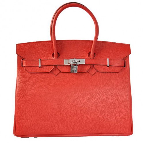 Hermes Birkin 35CM draagtassen Togo leer rood zilver